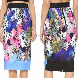 MILLY Ombre Floral-Print Midi Pencil Skirt